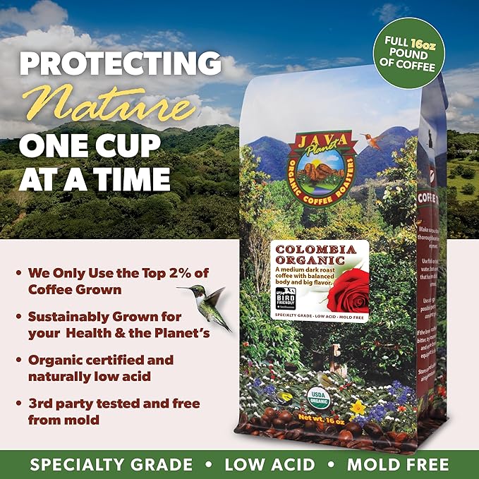 Low Acid Organic Coffee ??Whole Bean, Mold-Free & Stomach Friendly by Java Planet, Colombian Single
