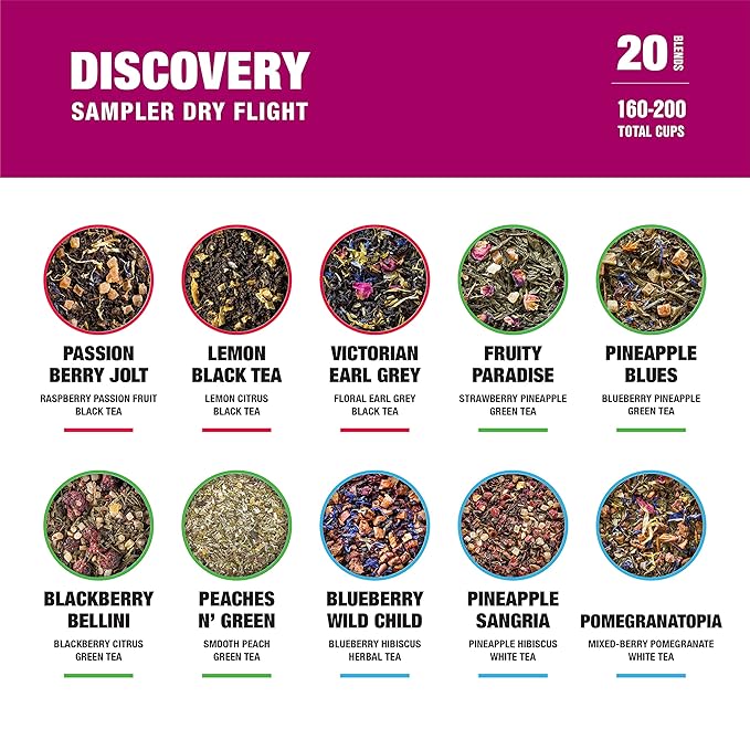 Tiesta Tea - Discovery Sampler Dry Flight Set, Loose Leaf, High to No Caffeine, Hot & Iced Up to