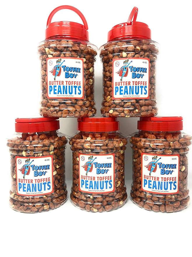 Toffee Boy's Butter Toffee Peanuts - 45 Oz Jars (Pack of 5) - Perfect for Gifting; Priority Mail짰