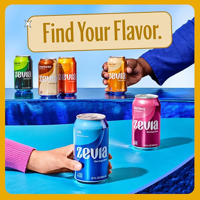 Zevia Zero Sugar Soda, Cream Soda, 12 oz Cans (8-Pack) -Naturally Sweetened, Non-GMO Project