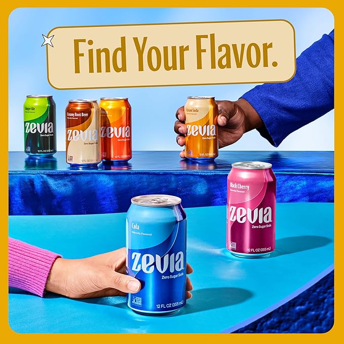 Zevia Zero Sugar Soda, Cream Soda, 12 oz Cans (24-Pack) -Naturally Sweetened, Non-GMO Project
