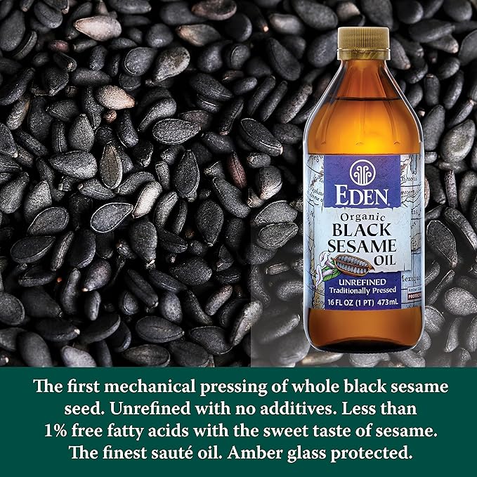 Eden Organic Black Sesame Oil, Unrefined, 100% Black Sesame Seed, 16 oz Amber Glass Bottle