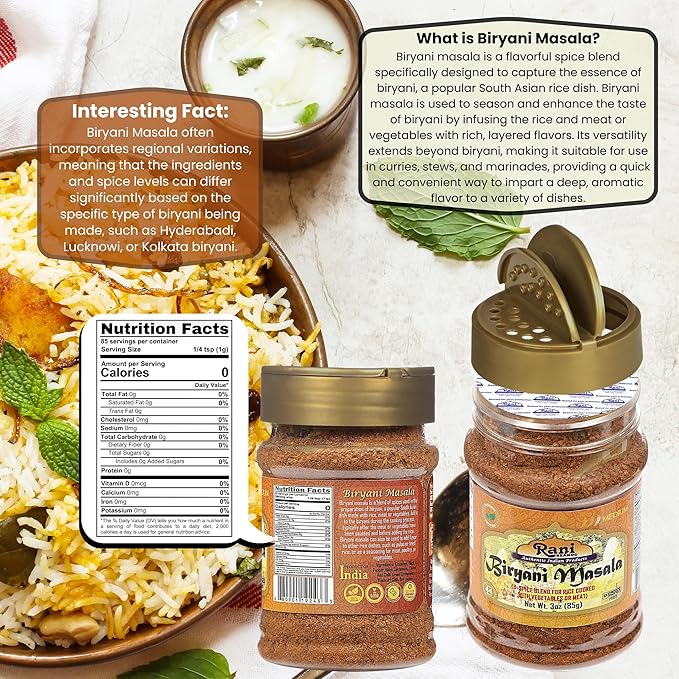 Rani Biryani Masala Curry (7-Spice Blend for Indian Rice Dishes, Pullao/Pilau) 3oz (85g) PET Jar ~