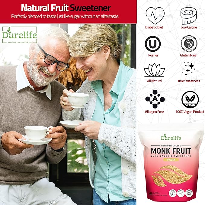 Durelife Golden Monk Fruit Sweetener, 1:1 Sugar Replacement, Keto Diet Friendly, Zero Calorie