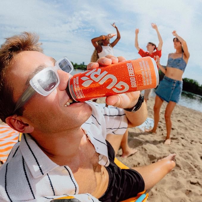 GURU Peach Mango Punch Organic Energy Drinks, Clean Energy Drink with Plant Based Natural Caffeine