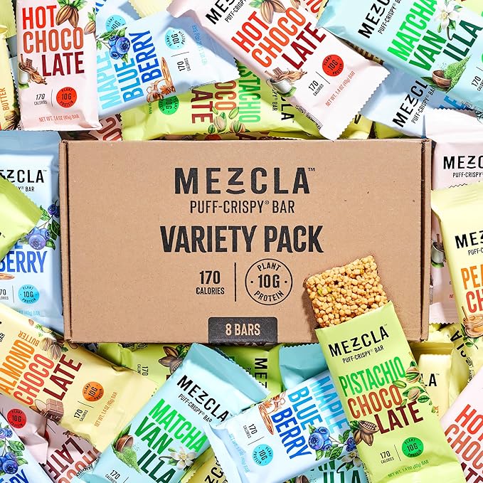Mezcla Puff Crispy Protein Bars, Gluten Free & Vegan Protein Bars, 10g Protein, Alt for Crispy Rice