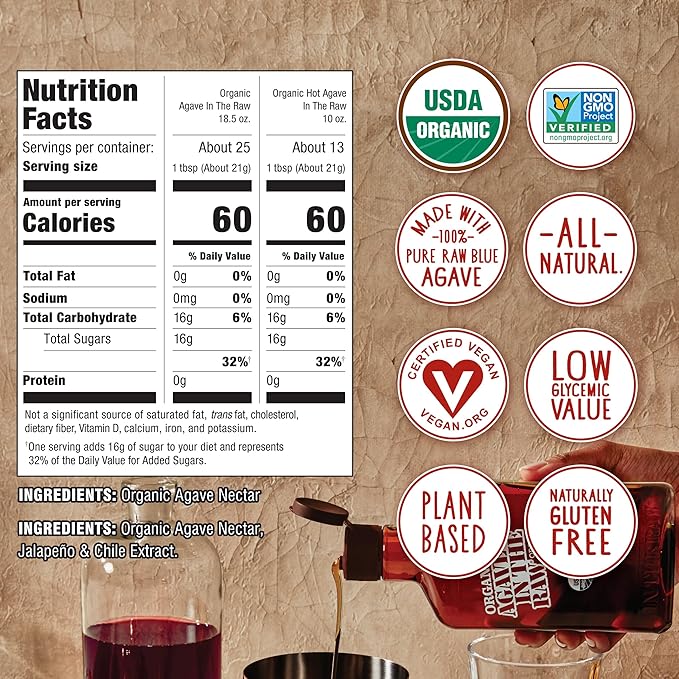 In the Raw Organic Blue Agave Syrup Bundle – Raw Agave Nectar (18.5 Oz) Sugar Substitute + Hot