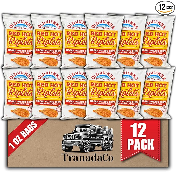 Old Vienna of St. Louis Red Hot Riplets Hot BBQ Chips 1oz Bags (12 Pack) by TranadaCo