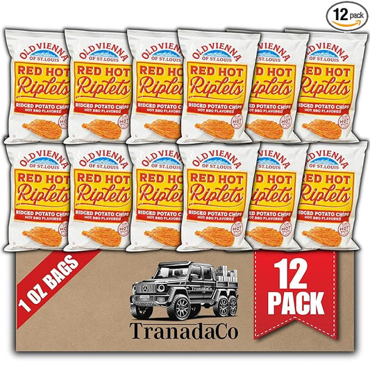 Old Vienna of St. Louis Red Hot Riplets Hot BBQ Chips 1oz Bags (12 Pack) by TranadaCo
