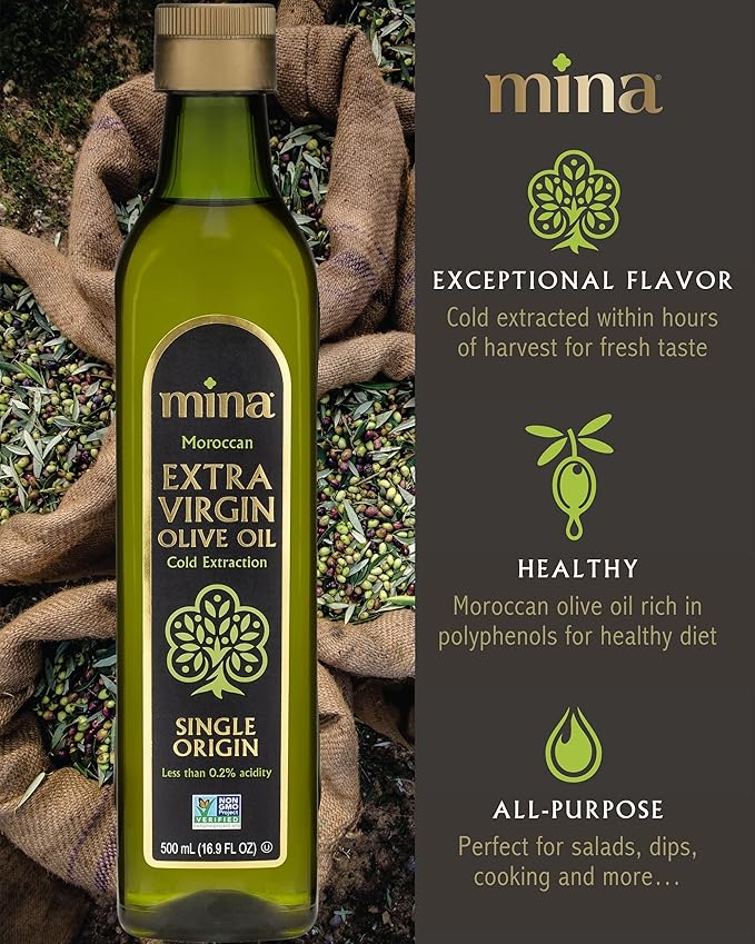 Mina Olive Oil Extra Virgin 16.9 Fl Oz, New Harvest, Polyphenol Rich Olive Oil for Cooking