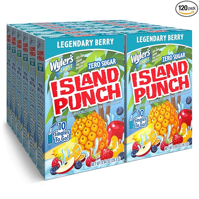 Wyler?셲 Light Island Punch Singles To Go, Legendary Berry, 10-Count per Box (12 Pack) ??Low Calorie