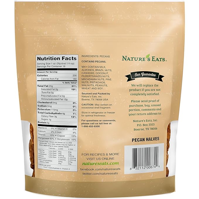 Nature's Eats Halves, Pecan, 16 Ounce (Pack of 1)