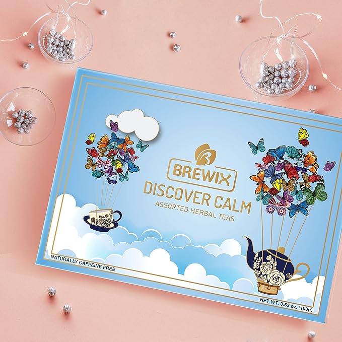 BREWIX, Discover Calm Premium Herbal Tea Christmas Gift Box (3.53oz/50+ Cups) | Tea Gift Sets For