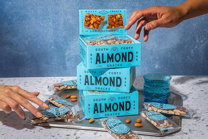 South 40 Snacks Almond Bar, Extra Crunchy Nut Snack Bar, Simple Ingredients, Honey and Sugar