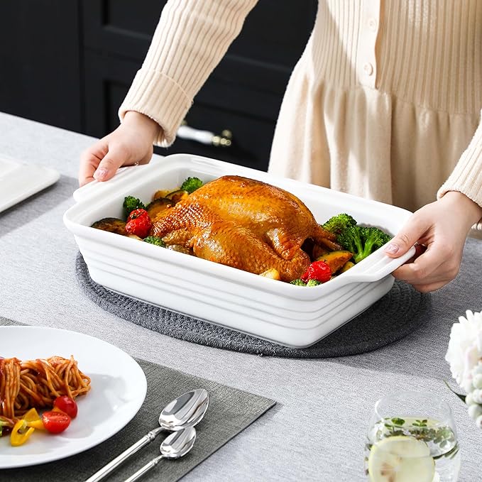 MALACASA 4.4 Quart Baking Dish With Lid, Porcelain Casserole dish with Lid, 13 x 9 Lasagna Pan Deep