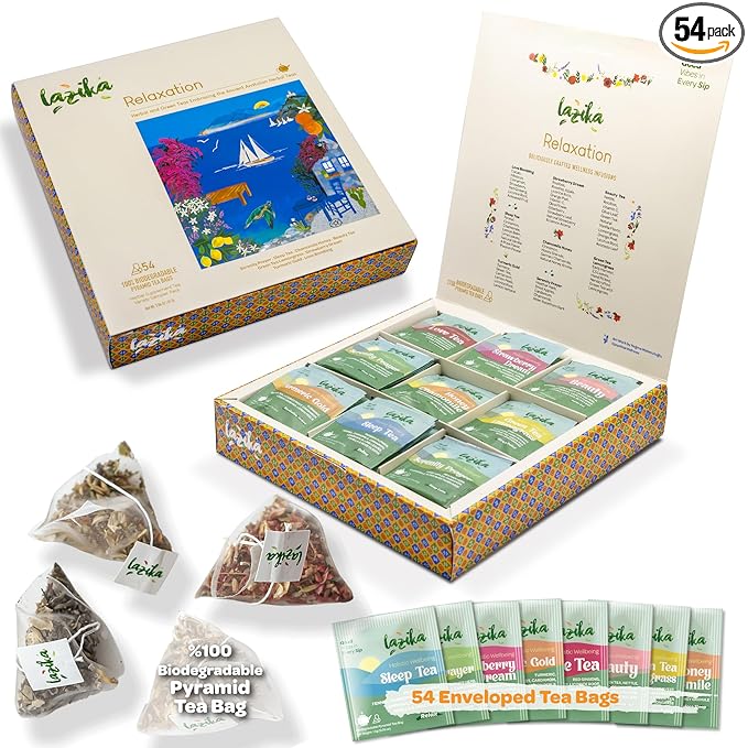 Lazika Herbal Tea Variety Pack with Lovely Presentation Box, 54 Counts, Relaxation Tea Assortment