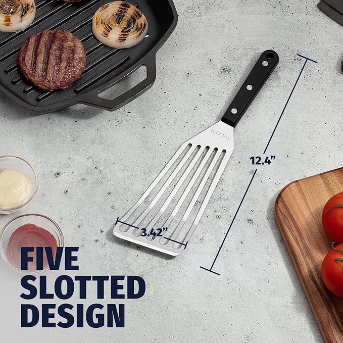 Zulay Kitchen Fish Spatula Stainless Steel - Spatulas for Non-Stick Cookware - Slotted Stainless