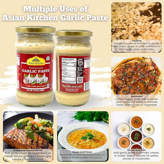 Asian Kitchen Garlic Cooking Paste 10.5oz (300g) Glass Jar ~ Vegan | Gluten Free | NON-GMO | No