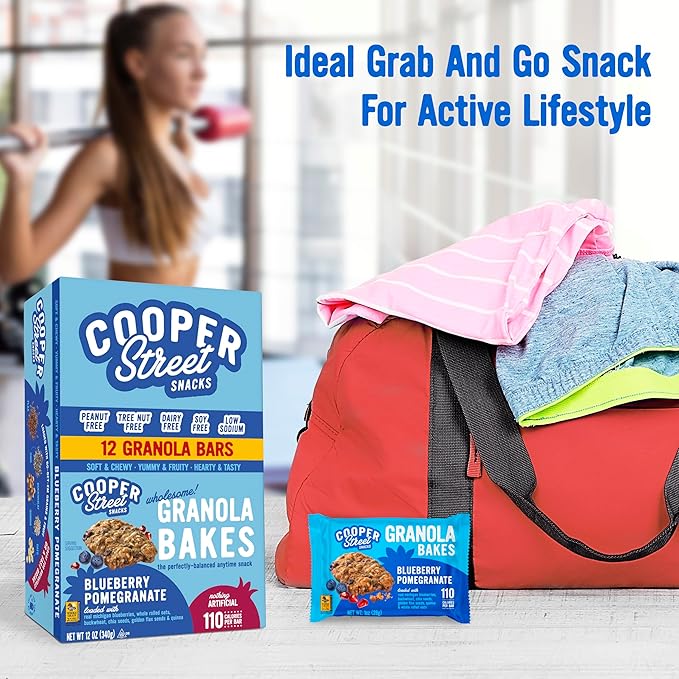 Cooper Street Blueberry Pomegranate Granola Bakes (48 Count) – Individually Wrapped Soft and Chewy