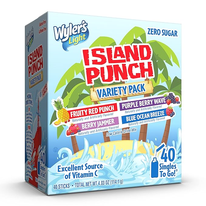 Wyler's Light Island Punch Singles to Go, Variety Pack, Fruity Red Punch, Purple Berry Wave, Berry