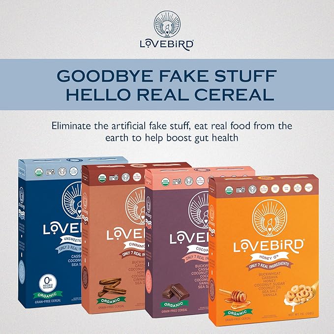 Lovebird Organic Gluten Free Cereal, Sampler Pack ??Prebiotic Fiber, Gut Health, Low Sugar, Grain