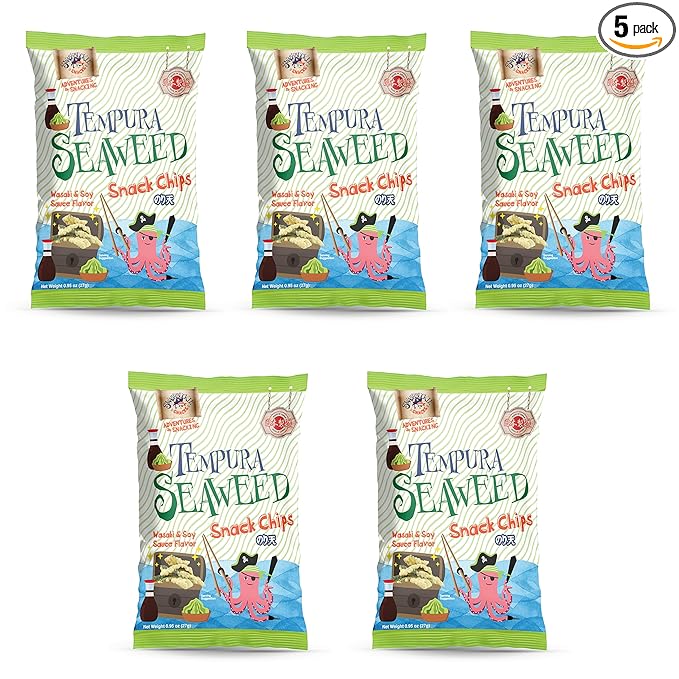 Japanese Tempura Seaweed Chips, Noriten ??Wasabi & Soy Sauce Flavor | 0.95oz x 5 Pack | Made in