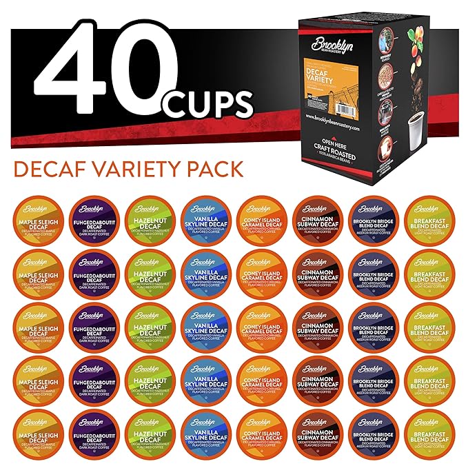 Brooklyn Beans Coffee Pods, Assorted Decaf Variety Pack - Compatible with Keurig K Cup Brewers