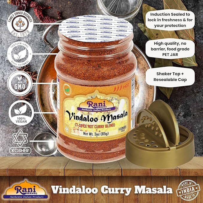Rani Vindaloo Curry Masala Indian Spice Blend 3oz (85g) PET Jar ~ All Natural | Salt Free | Vegan |