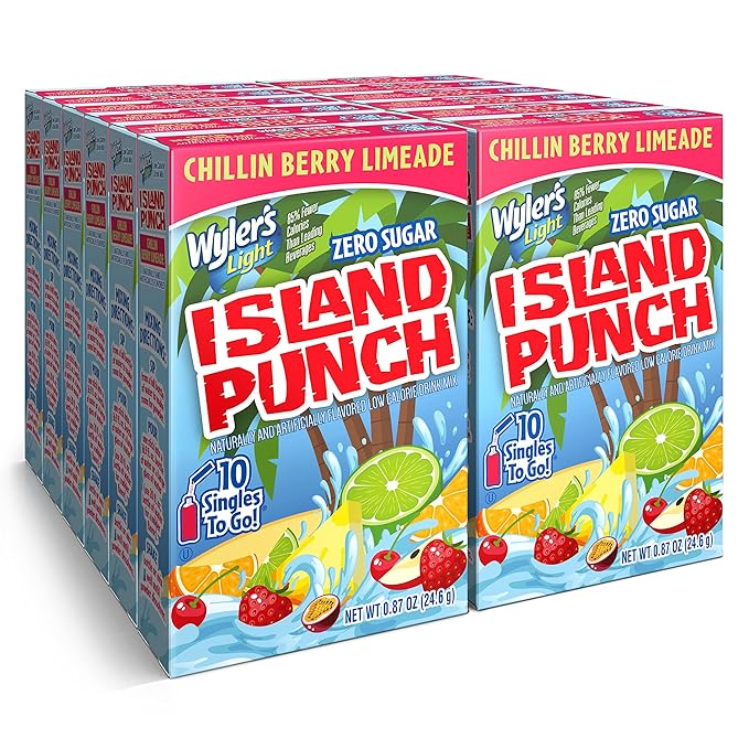 Wyler's Light Island Punch Singles To Go, Water Drink Mix, Chillin Berry Limeade, 10 Count, Pack Of