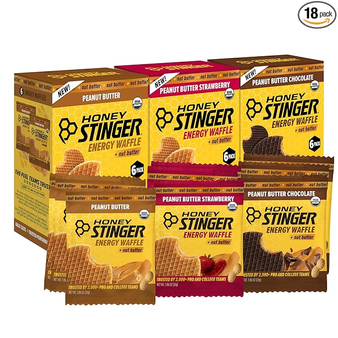 Honey Stinger Organic Peanut Butter Energy Waffle Variety Pack, 6 Pack Each of Peanut Butter, PB