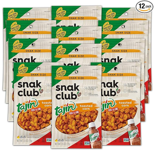 Snak Club Toasted Corn, Tajin Cl찼sico Chili & Lime Flavor, Crunchy, Flavorful Low-Cholesterol