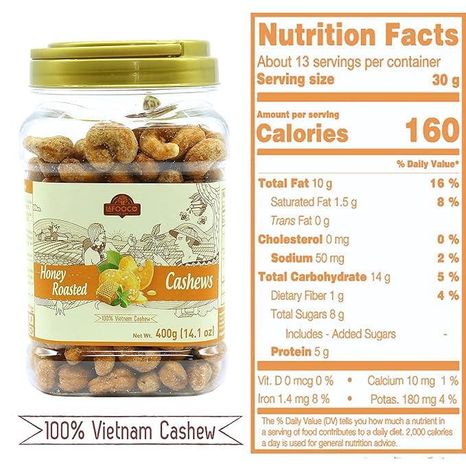 LAFOOCO Honey Roasted Cashews, Sweet Tasty Gourmet, Vietnam Cashew, Rich in Nutrients, Gift for