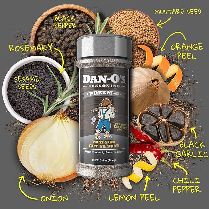 Dan-O's Preem-O Seasoning, 2.5 oz Bottle, Meat Seasoning for Steak, Ribs, Chicken, Brisket and