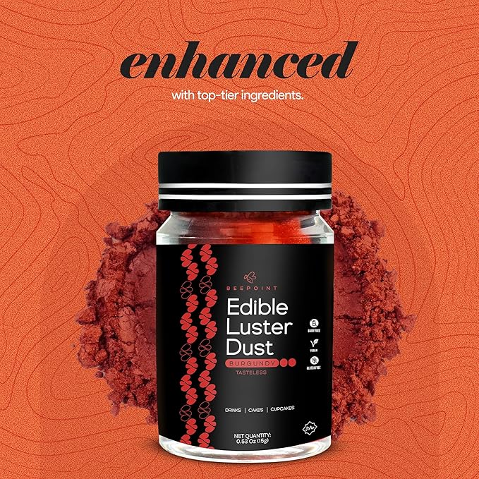 BeePoint Burgundy Edible Luster Dust 15g - Food Grade, Vibrant Color Shimmer Powdered Dust for