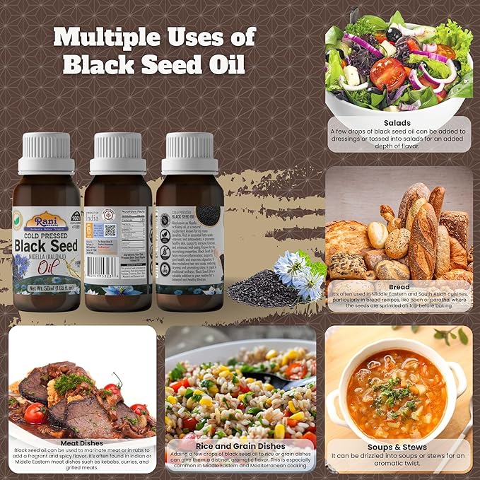 Rani Pure Black Seed (Nigella, Kalonji) Oil 1.69 Fl oz (50ml) Cold Pressed ~ 100% Cholesterol Free