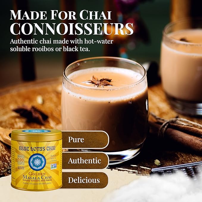 Blue Lotus Chai - Golden Masala Flavor Chai - Makes 100 Cups - 3 Ounce Masala Spiced Chai Powder