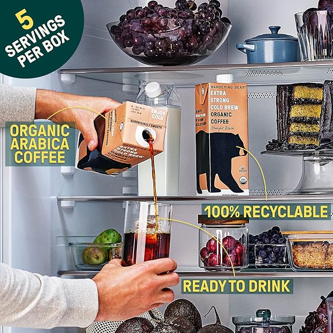 Wandering Bear Extra Strong Organic Cold Brew Coffee, Straight Black, 32 fl oz, 1 pack - Smooth