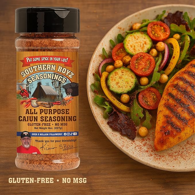 Southern Boyz All Purpose Cajun Creole Seasoning, 8 Ounce Shaker (No MSG, Gluten-Free Blend), 8