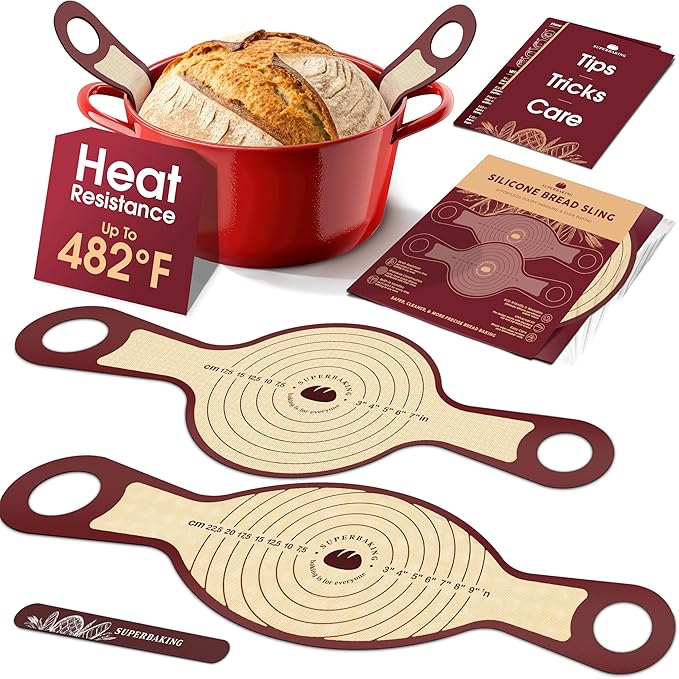 Superbaking Silicone Bread Sling 2 Pcs - 9in Round & Oval 482F Heat Resistant Dough Lifter