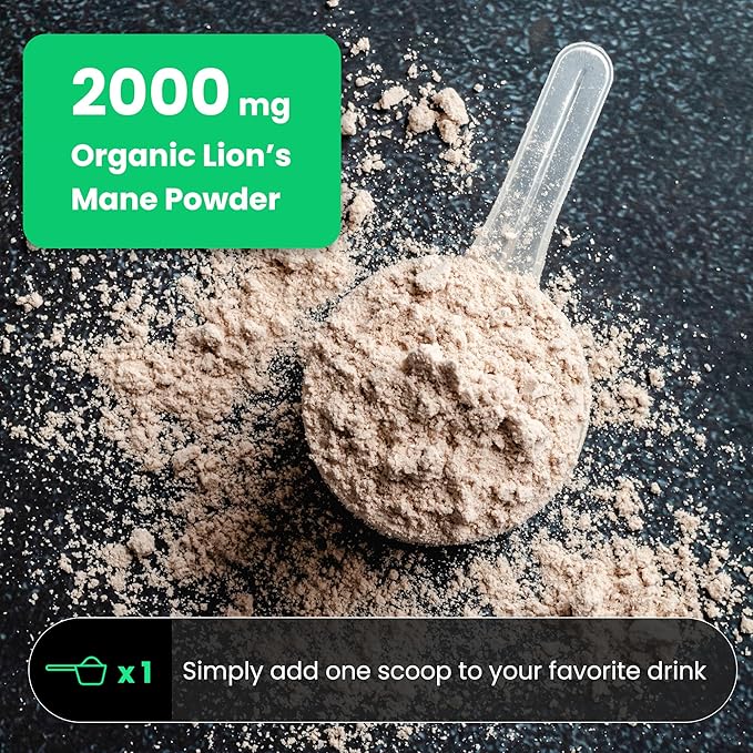 NutraChamps Organic Lions Mane Powder - 2000mg Powerful Nootropic for Memory, Focus, Immune Support