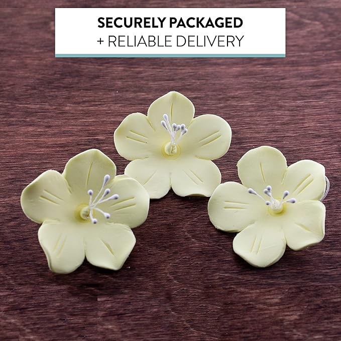 Global Sugar Art Fruit Blossom Sugar Cake Flowers, Yellow, Large, 18 Count by Chef Alan Tetreault