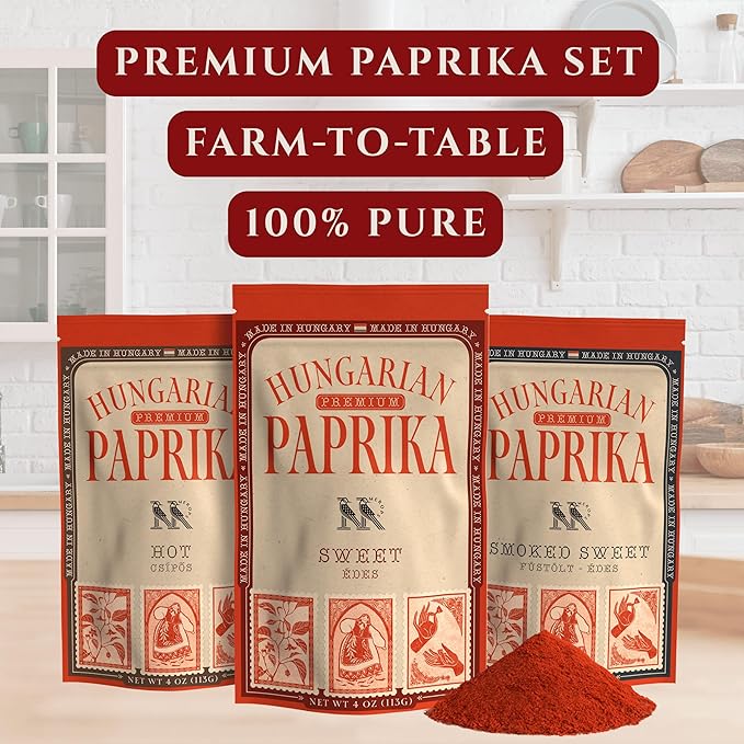 Premium Hungarian Paprika Spice Collection GIFT SET ??Sweet, Smoked & Hot (3 x 4 oz) - Five