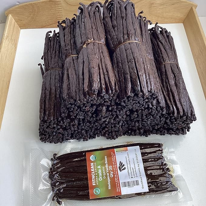 25 Organic Madagascar Vanilla Beans Grade A for Extract, Cooking and Baking by FITNCLEAN VANILLA|