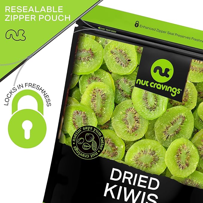 NUT CRAVINGS - Sun Dried Kiwi Slices, Lightly Sweetened (16oz, 1 LB) Bulk Dry Fruits Packed Fresh