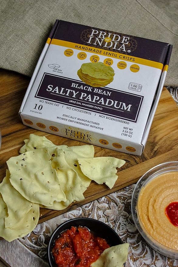 Pride Of India - Salty Black Bean Namkeen Papadum Lentil Crisp - 10 count (3.53oz - 100gm) - Lentil