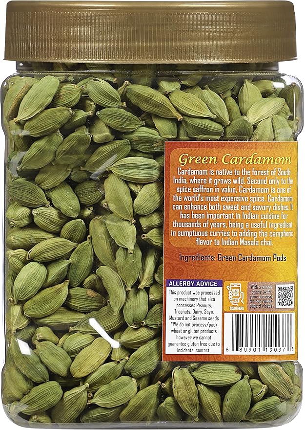 Rani Green Cardamom Pods Spice (Hari Elachi) 14oz (400g) PET Jar ~ All Natural | Vegan | Gluten