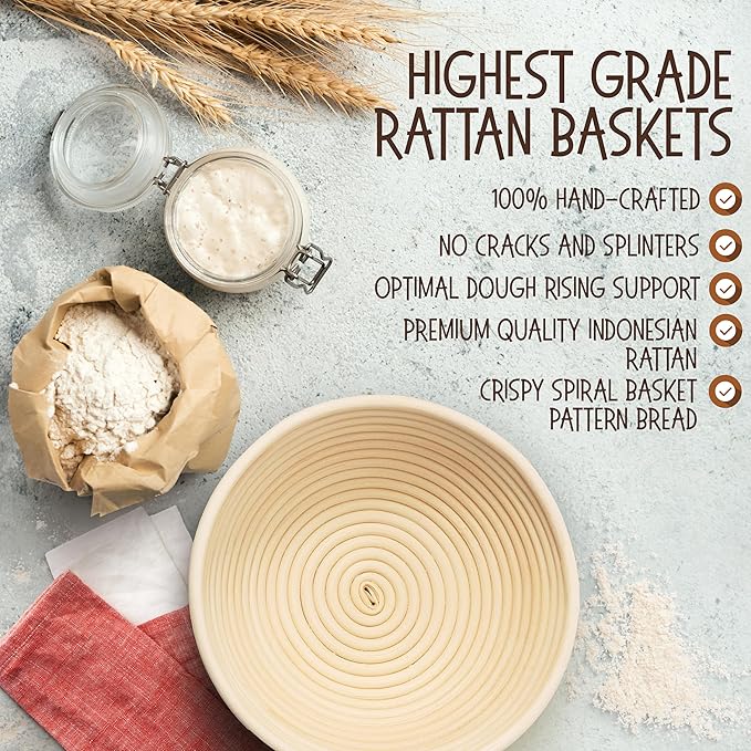 Superbaking 9' Round Banneton Bread Proofing Basket Gift Set??Sourdough Starter Kit for Crusty