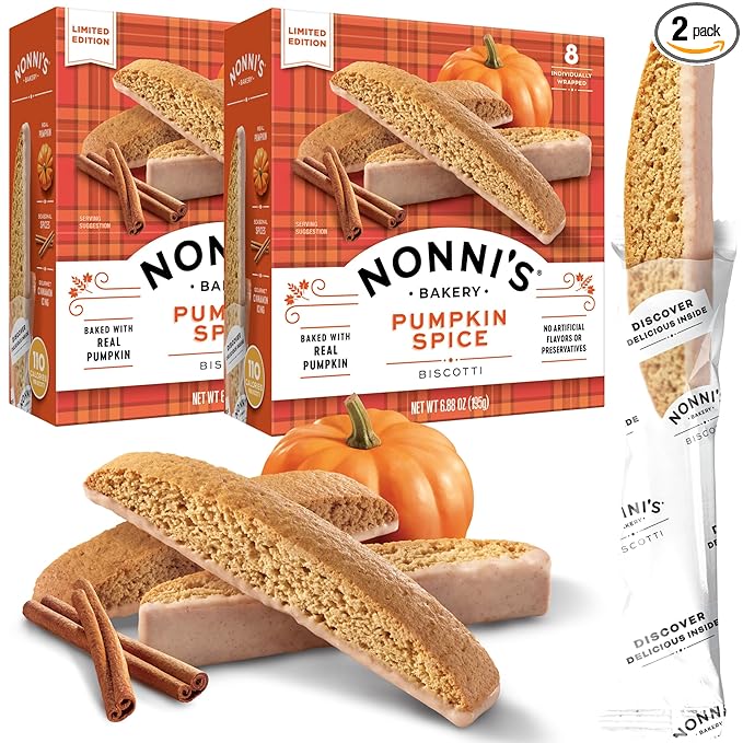 Nonni's Pumpkin Spice Biscotti Holiday Cookies - 2 Boxes Pumpkin Cookies - Pumpkin Biscotti