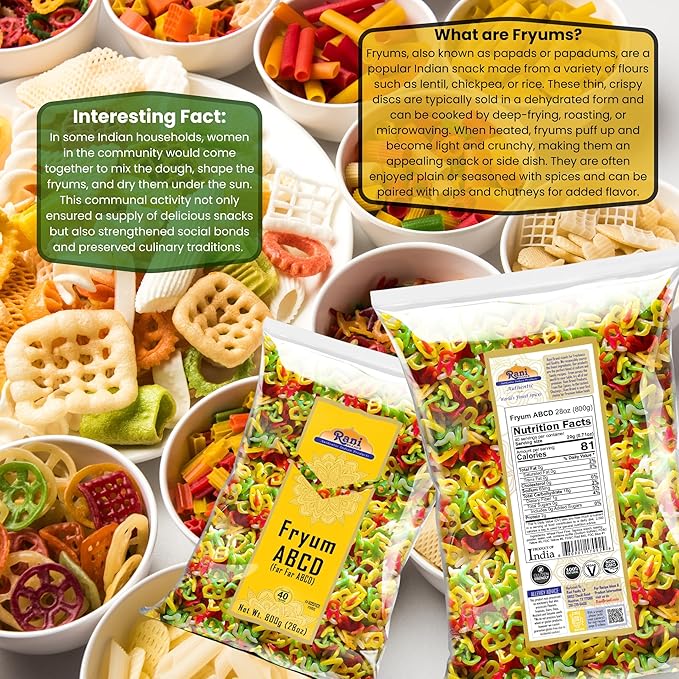Rani Far Far / Fryums (Wheat & Tapioca Pellet) ABCD Shape 28oz (800g) ~ Vegan, Kosher, Uncooked