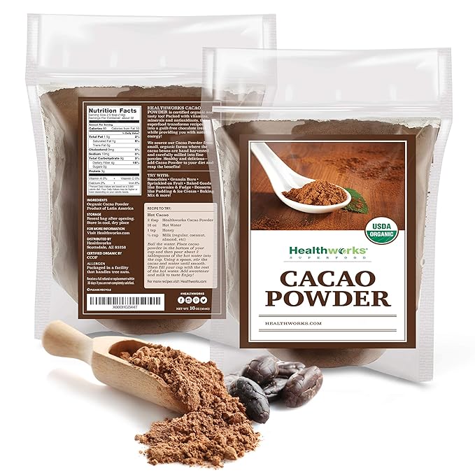 Healthworks Superfoods Organic Cacao Powder - 16 Oz / 1 Lb - Cocoa Chocolate Substitute - Rich